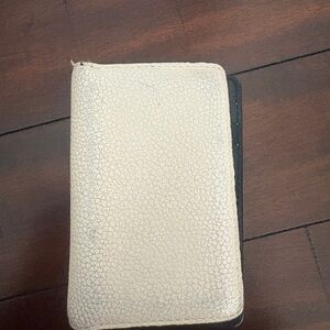 Coach Cream and Black Pebbled Leather Zip Wallet